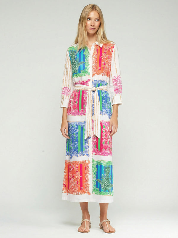 VESTIDO CAMISERO ESTAMPADO TROPICAL MULTICOLOR