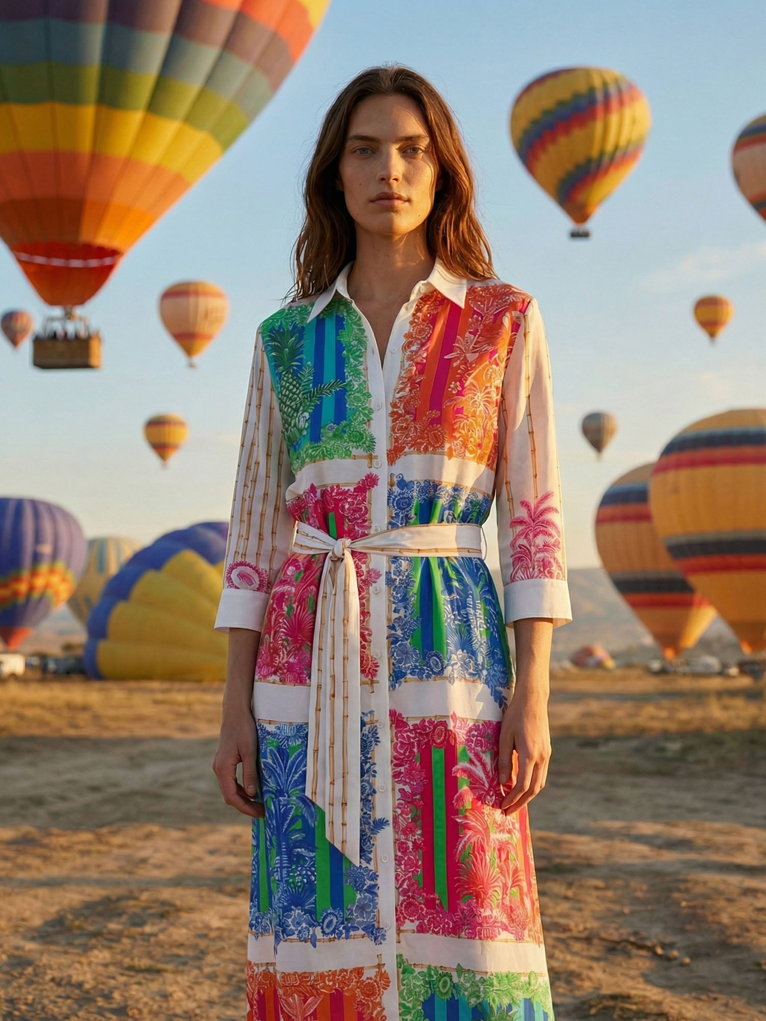 VESTIDO CAMISERO ESTAMPADO TROPICAL MULTICOLOR