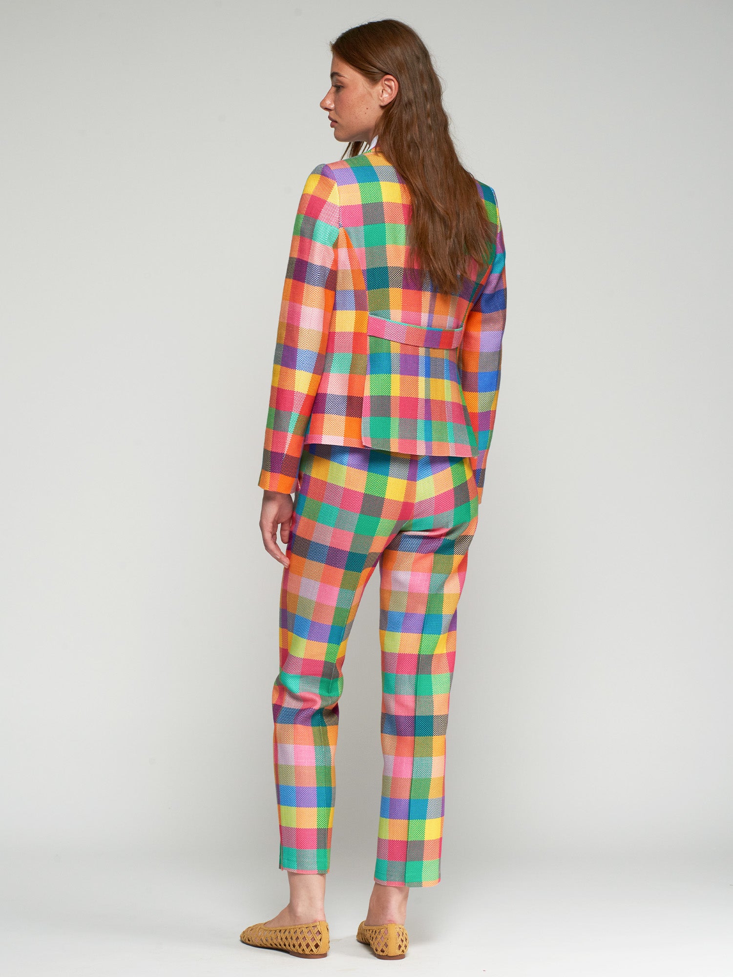 PANTALÓN RECTO ESTAMPADO CUADROS MULTICOLOR