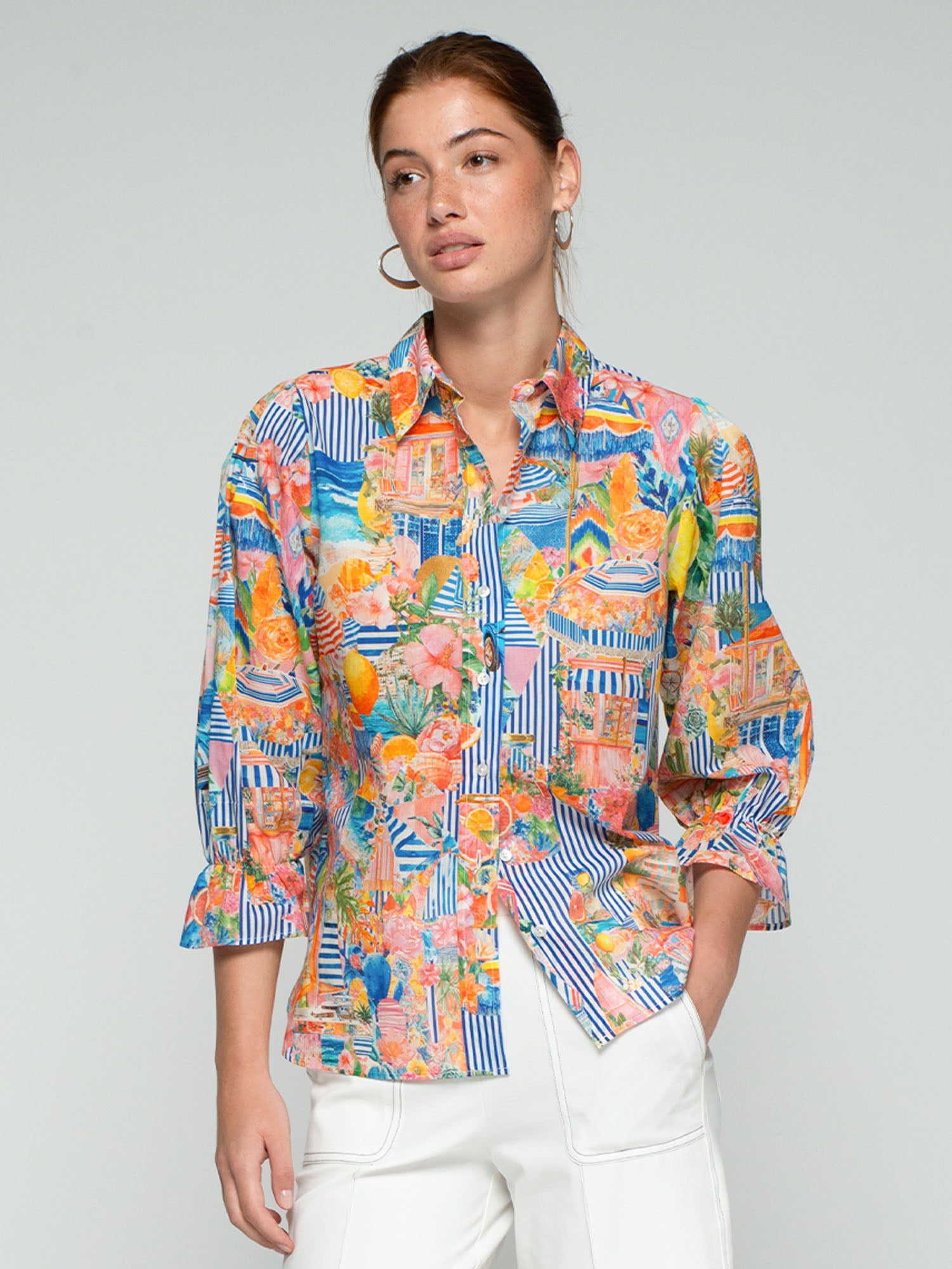 CAMISA MANGA ABULLONADA SUMMER PRINT