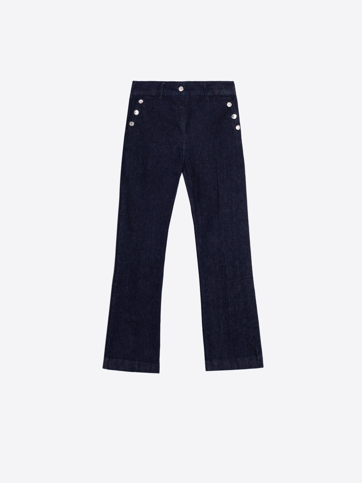 NAVY DENIM JEWEL BUTTON TROUSERS